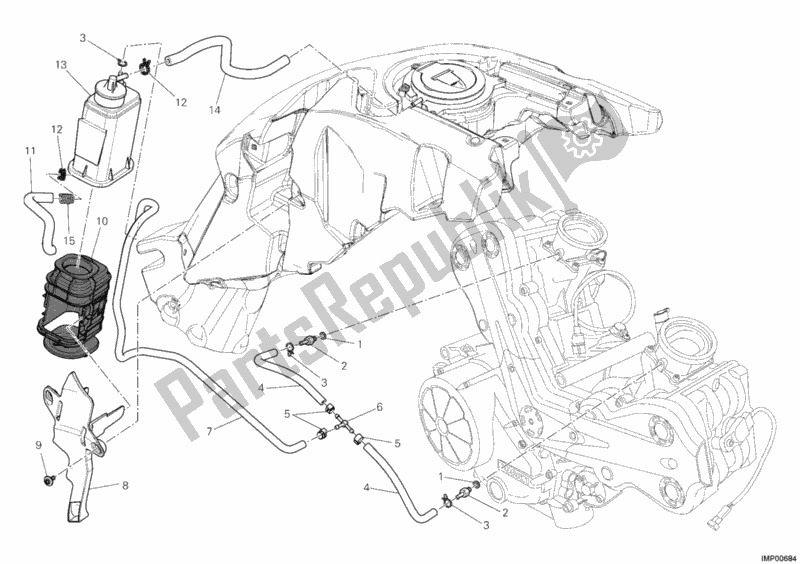 All parts for the Canister Filter of the Ducati Diavel White Stripe Thailand 1200 2014